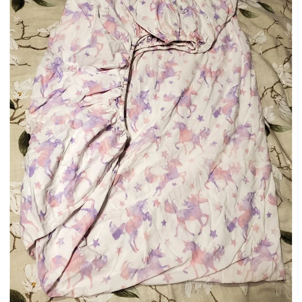 Your Zone Fitted Sheet White Purple Pink Unicorn Stars Cotton Bedding Full Size